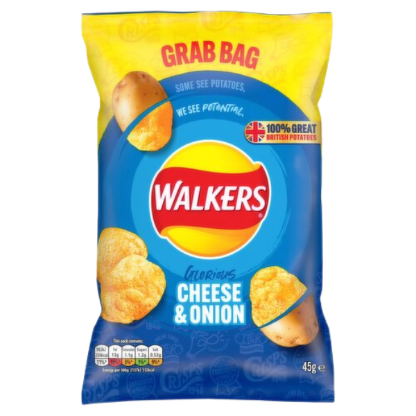 Box of Walkers Cheese and Onion | Box of 32 Packets (45g)