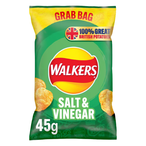 Walkers Salt and Vinegar | Box of 32 Packets (45g)