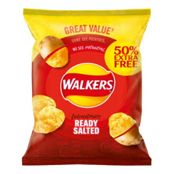 Walkers Ready Salted | Box of 32 Packets (50g) 50% Extra Free Edition