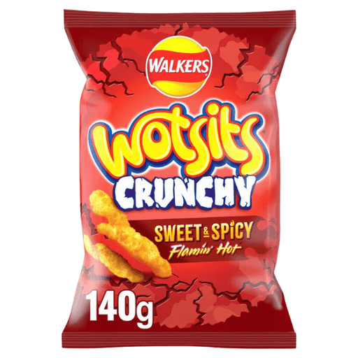 Wotsits Crunchy Sweet & Spicy Flamin' Hot | Box of 12 Packets (140g) - NetCrisps