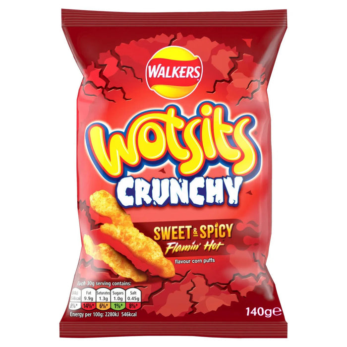 Wotsits Crunchy Sweet & Spicy Flamin' Hot | Box of 12 Packets (140g) - NetCrisps