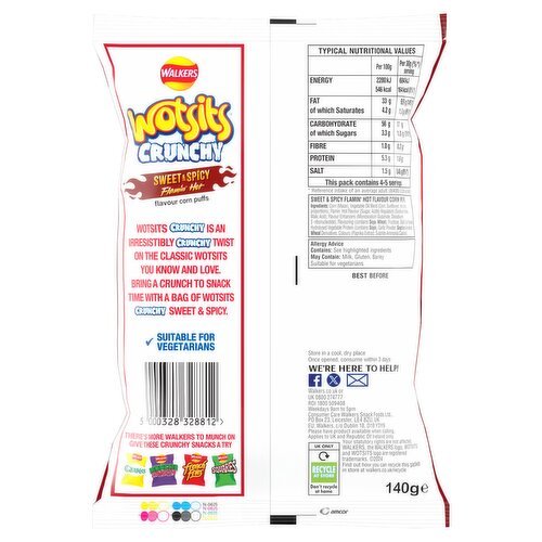 Wotsits Crunchy Sweet & Spicy Flamin' Hot | Box of 12 Packets (140g) | Netcrisps - NetCrisps