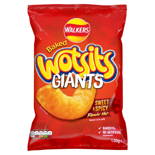 Walkers Baked Wotsits Giants Sweet & Spicy Flamin' Hot | Box of 9 (130g)