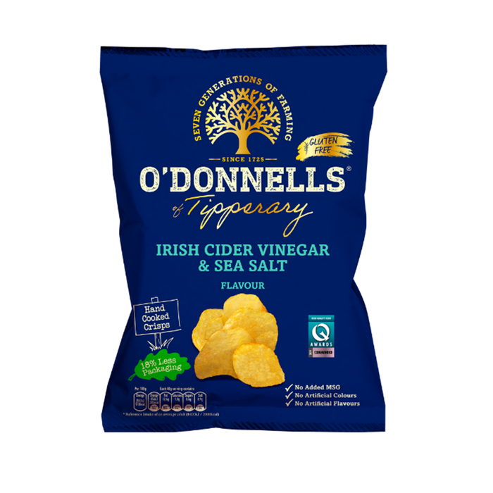 O'Donnells Irish Cider Vinegar & Sea Salt | Box of 12 Large Sharing Bags (125g)