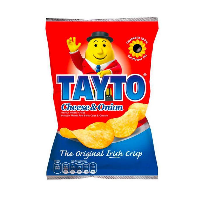 Tayto Cheese and Onion | Box of 50 Packets (37g) Number 1 selling crisp in Ireland.