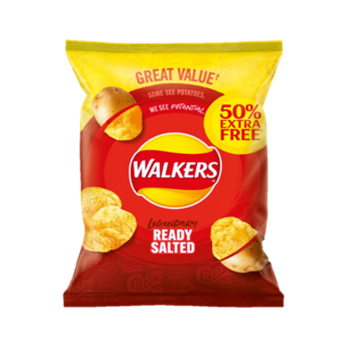Box of Walkers Ready Salted | Box of 32 Packets (50g) 50% Extra Free Edition
