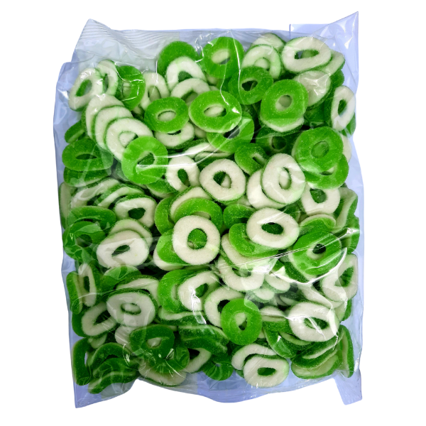 A 1.5kg Bag Of 240 Fizzy Coated Apple Rings - NetCrisps