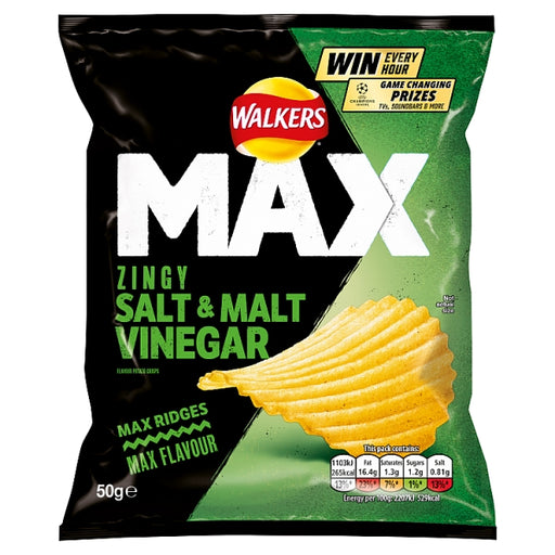Walkers Max Zingy Salt and Vinegar | Box of 24 Packets (50g) - NetCrisps